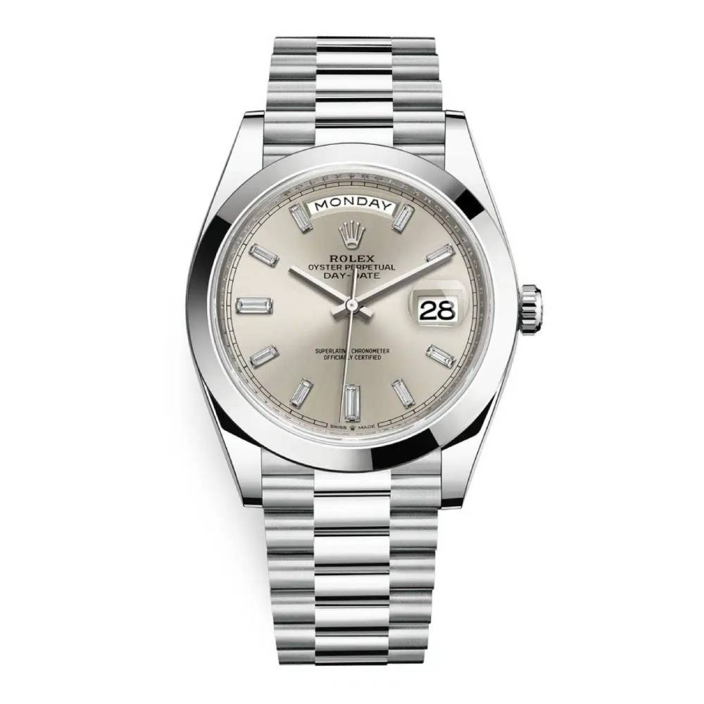 Rolex Day Date 40mm - Ref: 228206-0012 - Silver Diamond Dial & Diamond Bezel, Platinum President Bracelet Men's Watch