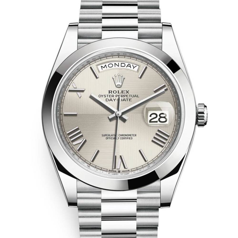 Rolex Day Date 40mm - Ref: 228206-0014 - Silver Quadrant Motif Roman Dial, Platinum President Bracelet Men's Watch