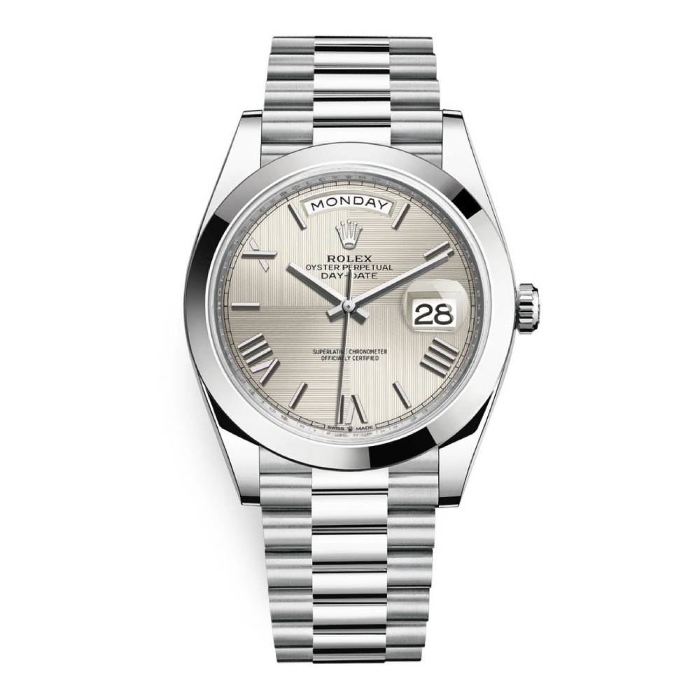 Rolex Day Date 40mm - Ref: 228206-0014 - Silver Quadrant Motif Roman Dial, Platinum President Bracelet Men's Watch