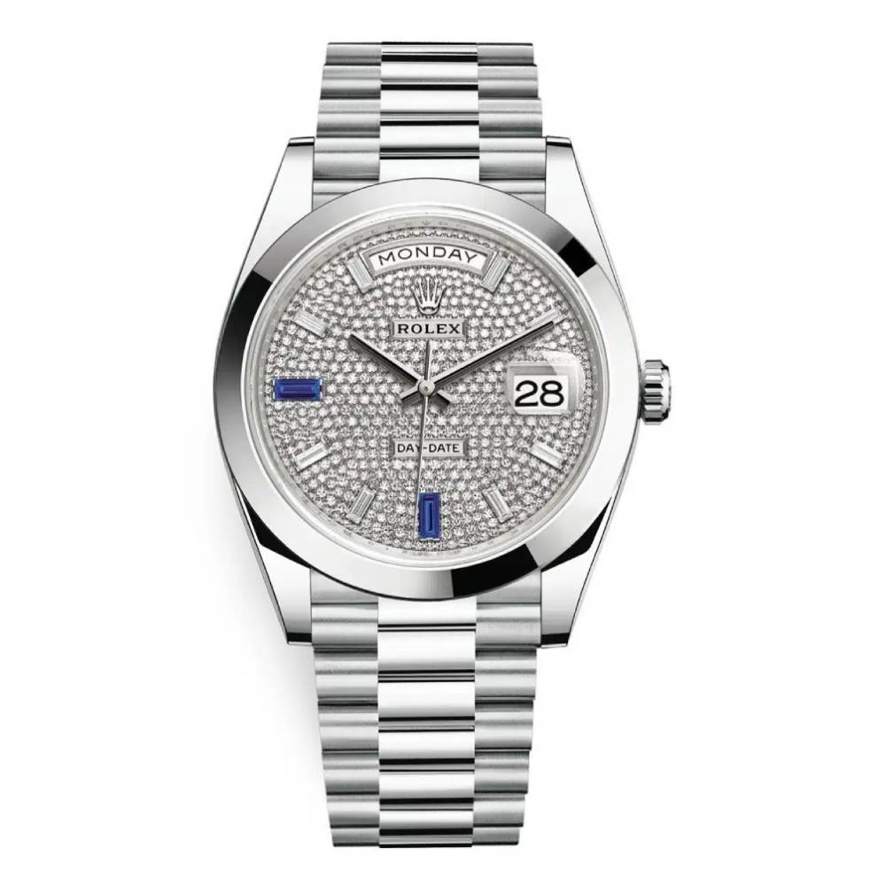 Rolex Day Date 40mm - Ref: 228206-0029 - Pave Diamond / Sapphire Dial, Platinum President Bracelet Men's Watch