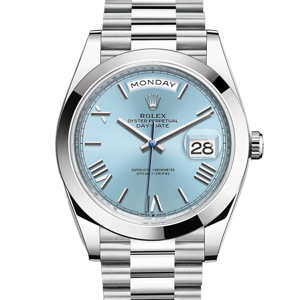 Rolex Day Date 40mm - Ref: 228206-0044 - Ice Blue Roman Dial, Platinum President Bracelet Men's Watch