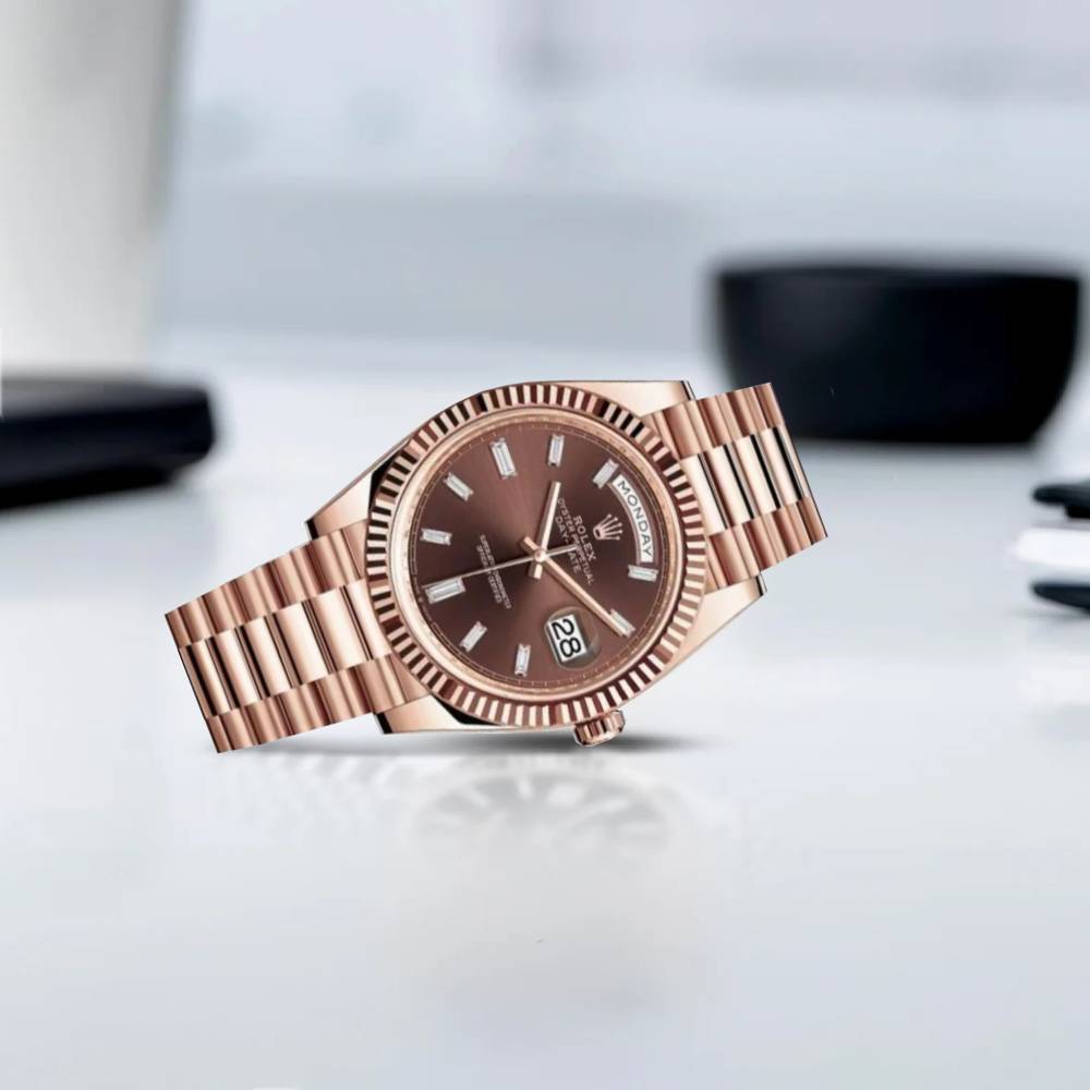 Rolex Day Date 40mm - Ref: 228235-0003 - Chocolate Diamond Dial & Fluted Bezel, 18K Rose Gold President Bracelet Men's Watch