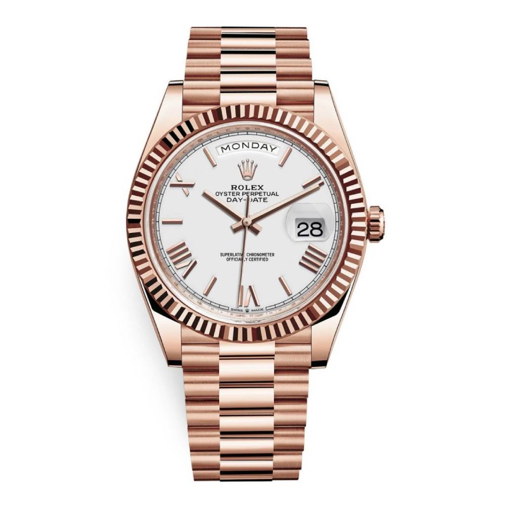 Rolex Day Date 40mm - Ref: 228235-0032 - White Roman Dial, 18K Rose Gold President Bracelet Men's Watch