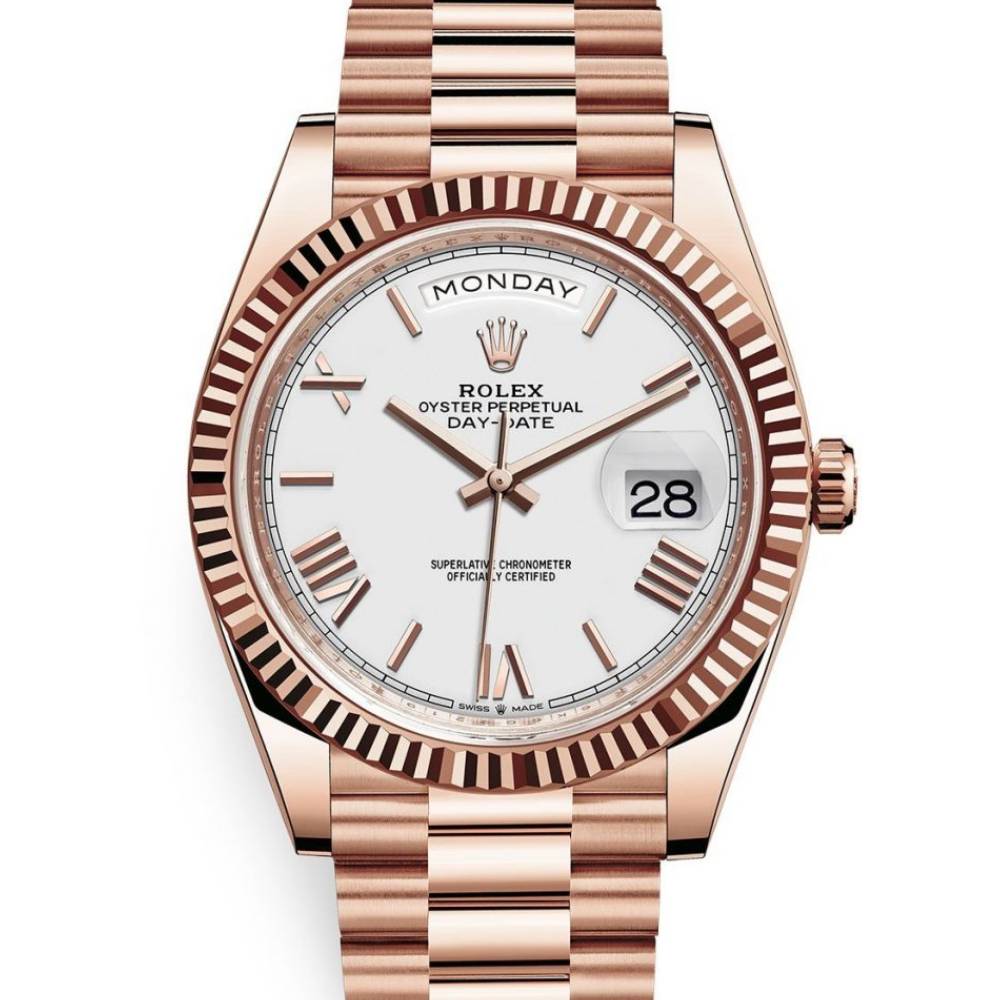 Rolex Day Date 40mm - Ref: 228235-0032 - White Roman Dial, 18K Rose Gold President Bracelet Men's Watch