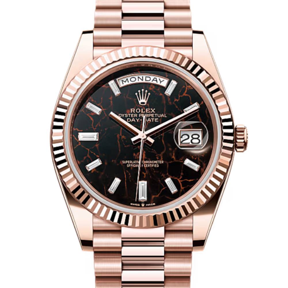 Rolex Day Date 40mm - Ref: 228235-0045 - Eisenkiesel Diamond Dial & Fluted Bezel, 18K Rose Gold President Bracelet Men's Watch