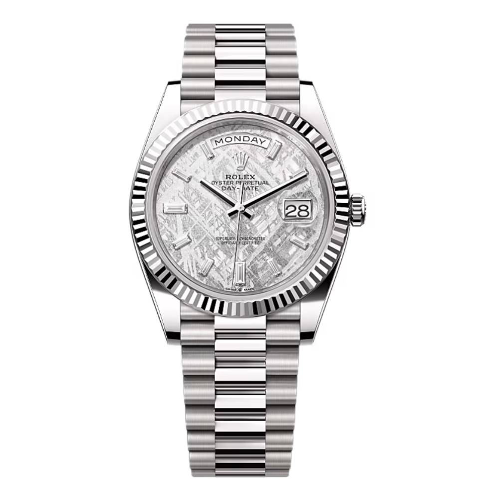 Rolex Day Date 40mm - Ref: 228239-0055 - Meteorite Diamond Dial & Fluted Bezel, 18K White Gold President Bracelet Men's Watch