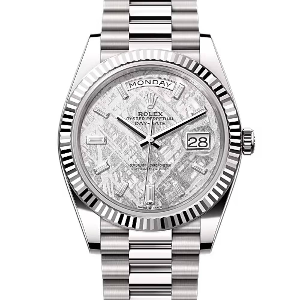 Rolex Day Date 40mm - Ref: 228239-0055 - Meteorite Diamond Dial & Fluted Bezel, 18K White Gold President Bracelet Men's Watch