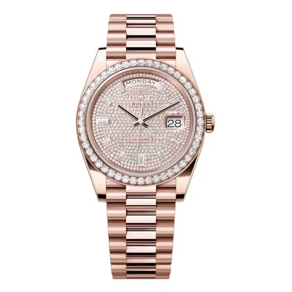 Rolex Day Date 40mm - Ref: 228345rbr-0002 - Pave Diamond Dial & Diamond Bezel, 18K Rose Gold President Bracelet Men's Watch