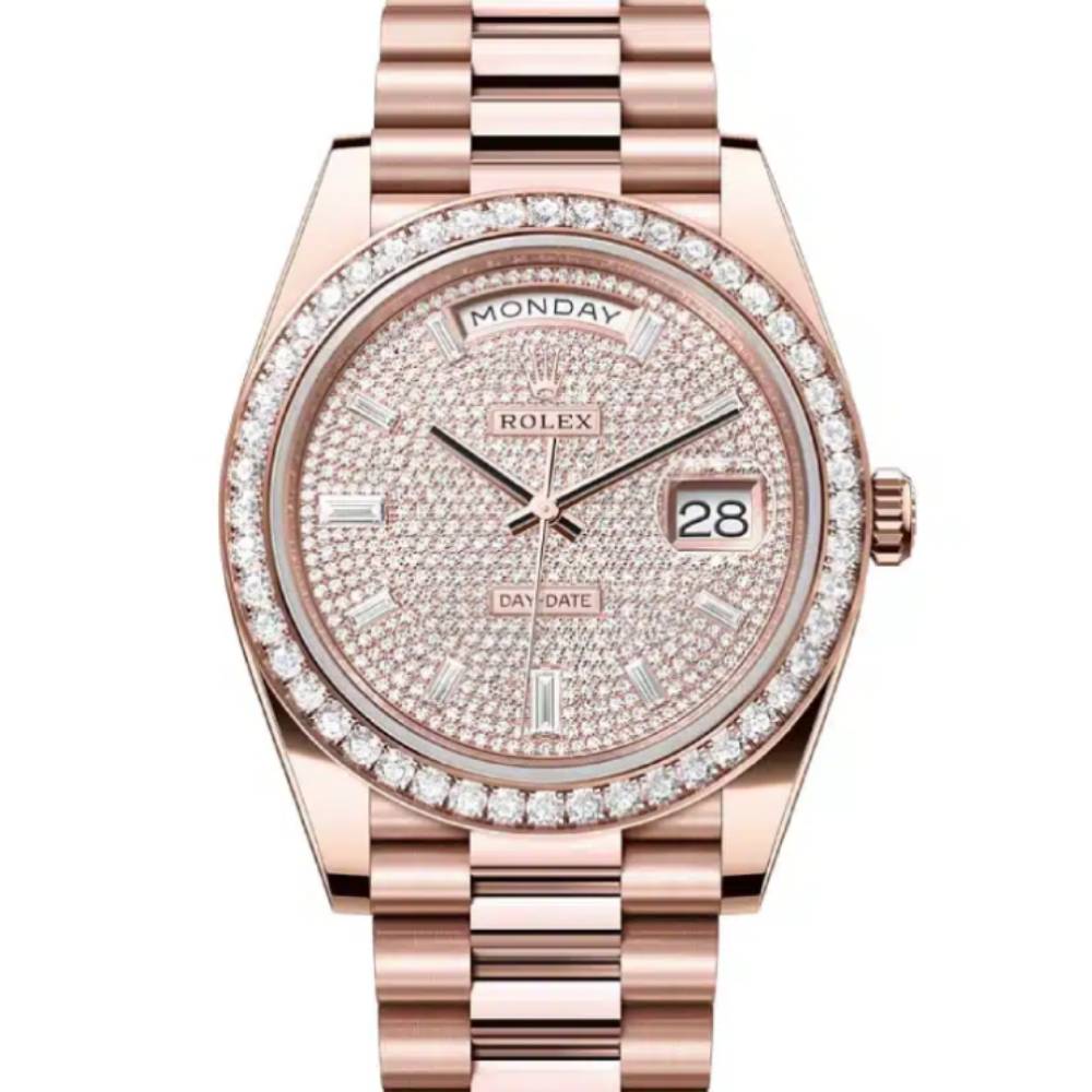 Rolex Day Date 40mm - Ref: 228345rbr-0002 - Pave Diamond Dial & Diamond Bezel, 18K Rose Gold President Bracelet Men's Watch