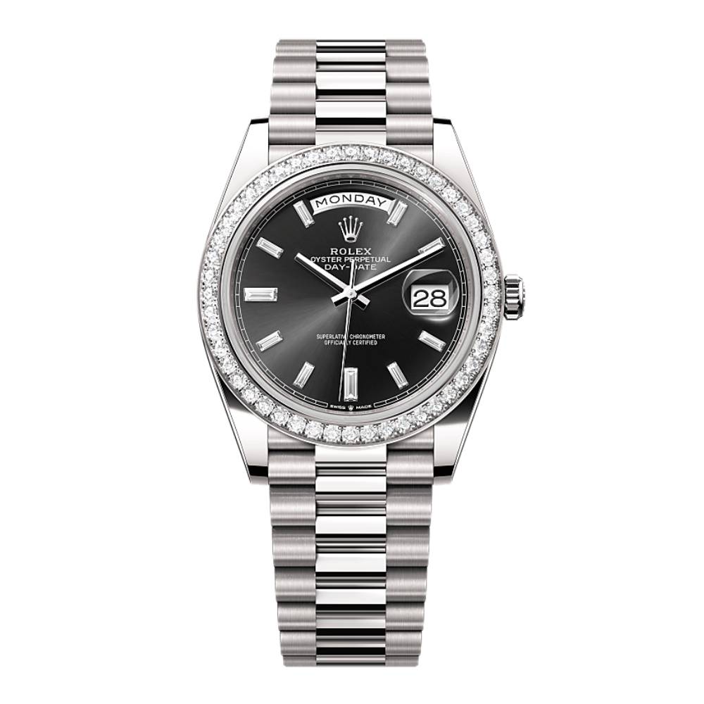 Rolex Day Date 40mm - Ref: 228349rbr-0003 - Black Diamond Dial & Diamond Bezel, Platinum President Bracelet Men's Watch