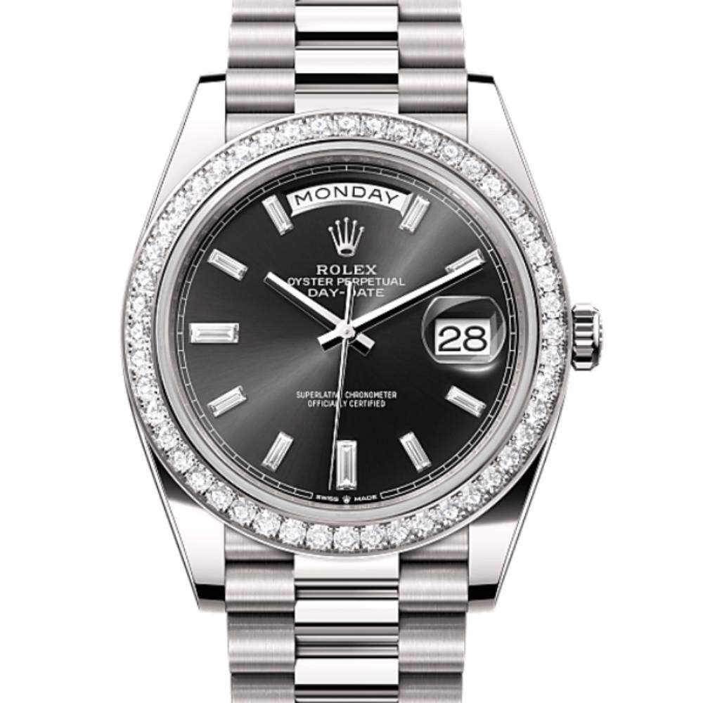 Rolex Day Date 40mm - Ref: 228349rbr-0003 - Black Diamond Dial & Diamond Bezel, Platinum President Bracelet Men's Watch