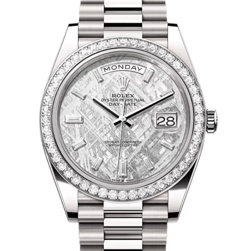 Rolex Day Date 40mm - Ref: 228349rbr-0040 - Meteorite Diamond Dial & Diamond Bezel, 18K White Gold President Bracelet Men's Watch