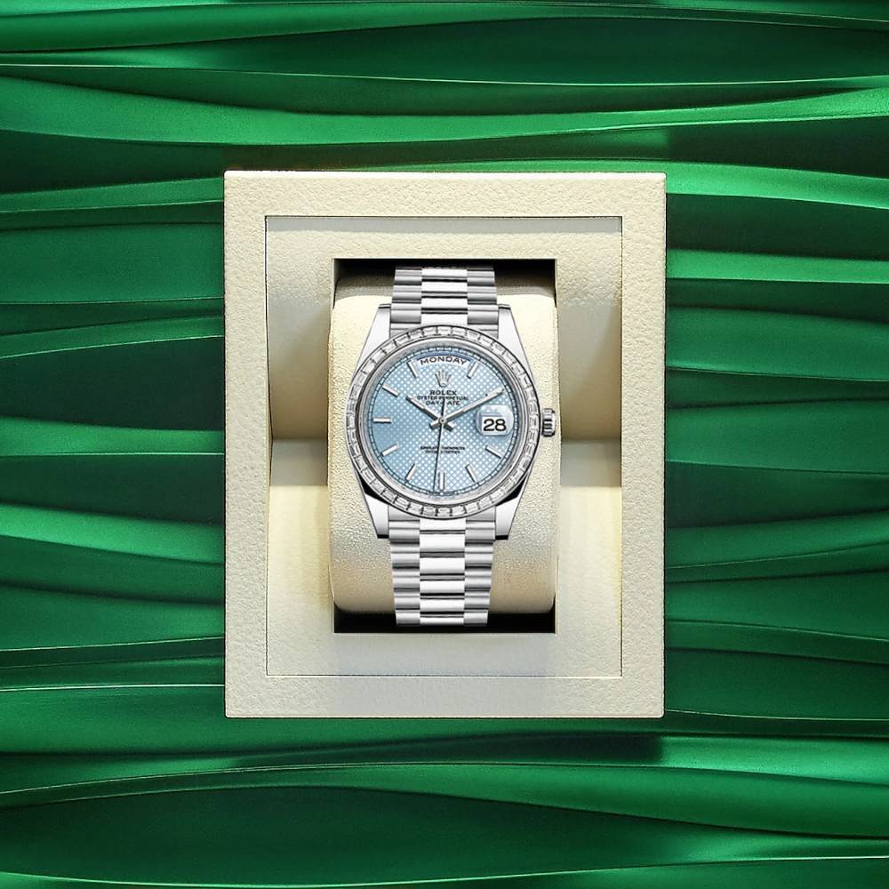 Rolex Day Date 40mm - Ref: 228396tbr-0001 - Ice Blue Diagonal Motif Stick Dial, Platinum President Bracelet Men's Watch