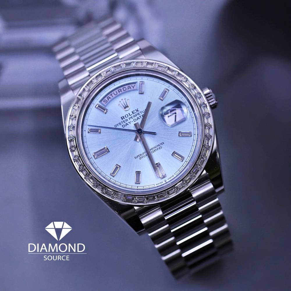 Rolex Day Date 40mm - Ref: 228396tbr-0002 - Ice Blue Diamond Dial, Platinum President Bracelet Men's Watch