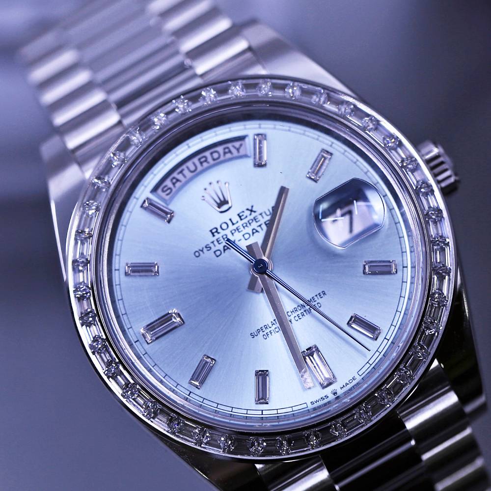 Rolex Day Date 40mm - Ref: 228396tbr-0002 - Ice Blue Diamond Dial, Platinum President Bracelet Men's Watch