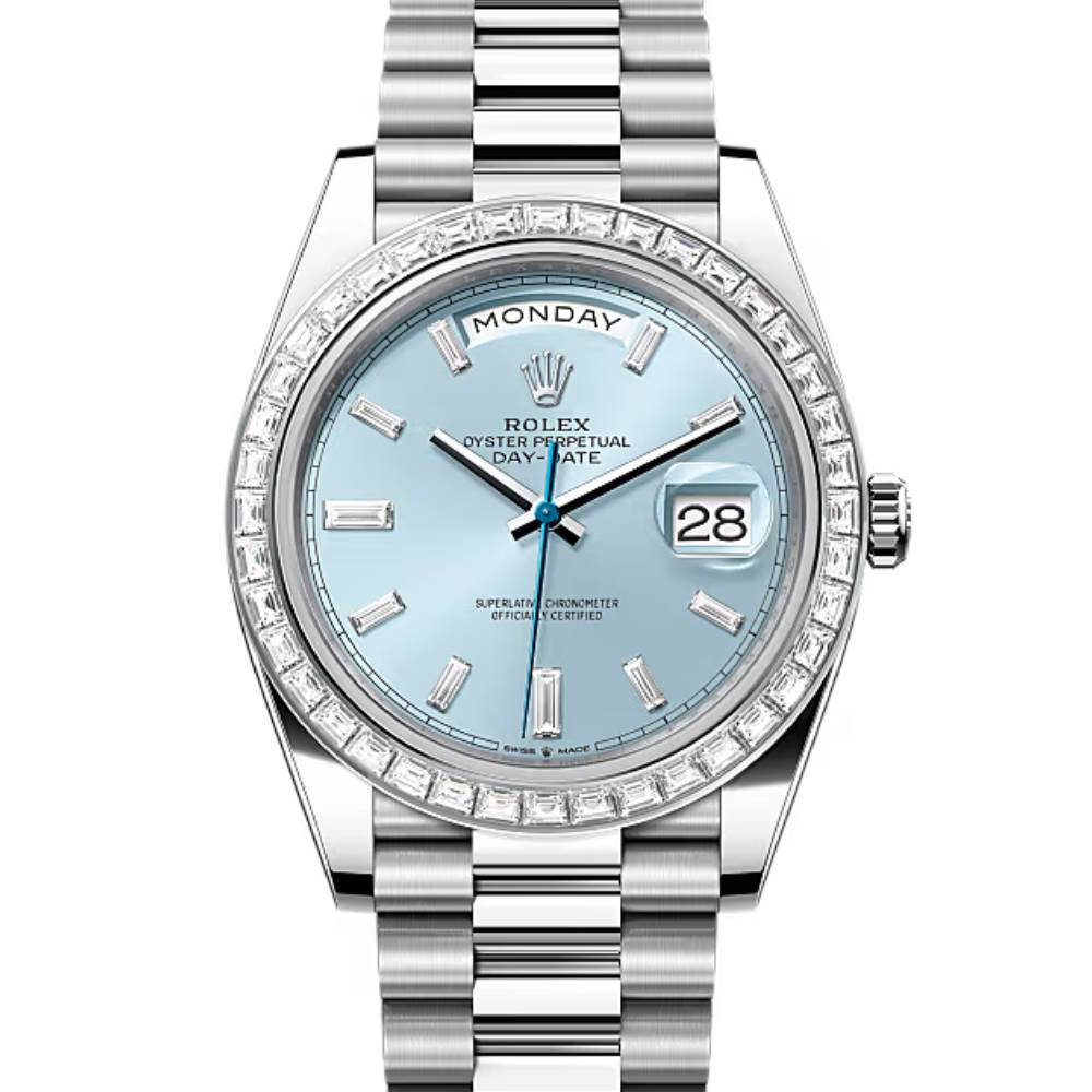 Rolex Day Date 40mm - Ref: 228396tbr-0002 - Ice Blue Diamond Dial, Platinum President Bracelet Men's Watch