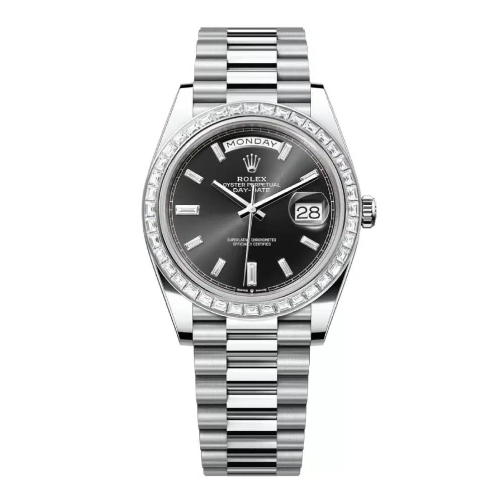 Rolex Day Date 40mm - Ref: 228396tbr-0012 - Black Diamond Dial & Diamond Bezel, Platinum President Bracelet Men's Watch