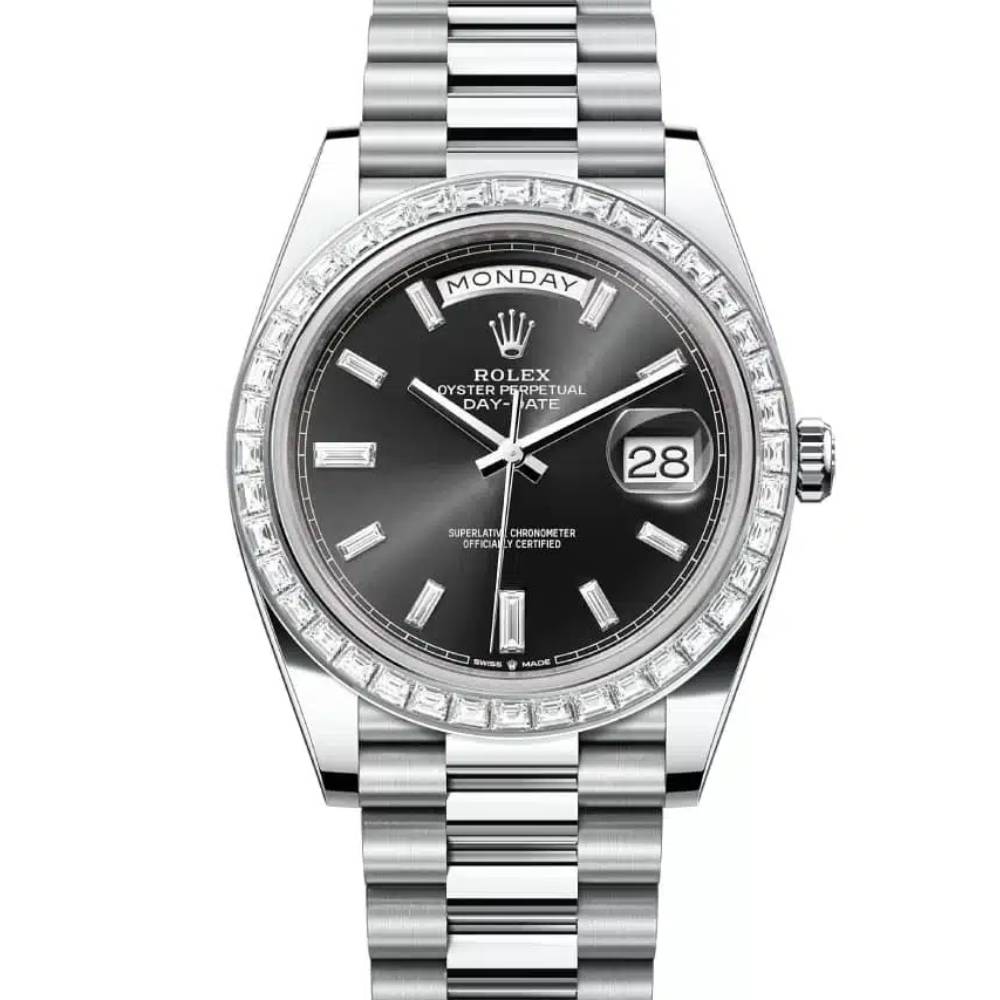 Rolex Day Date 40mm - Ref: 228396tbr-0012 - Black Diamond Dial & Diamond Bezel, Platinum President Bracelet Men's Watch