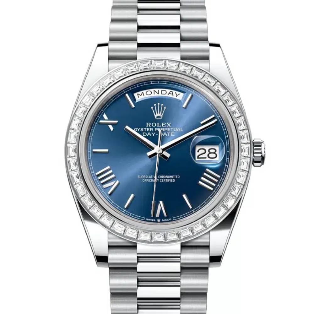 Rolex Day Date 40mm - Ref: 228396tbr-0026 - Blue Roman Dial & Diamond Bezel, Platinum President Bracelet Men's Watch