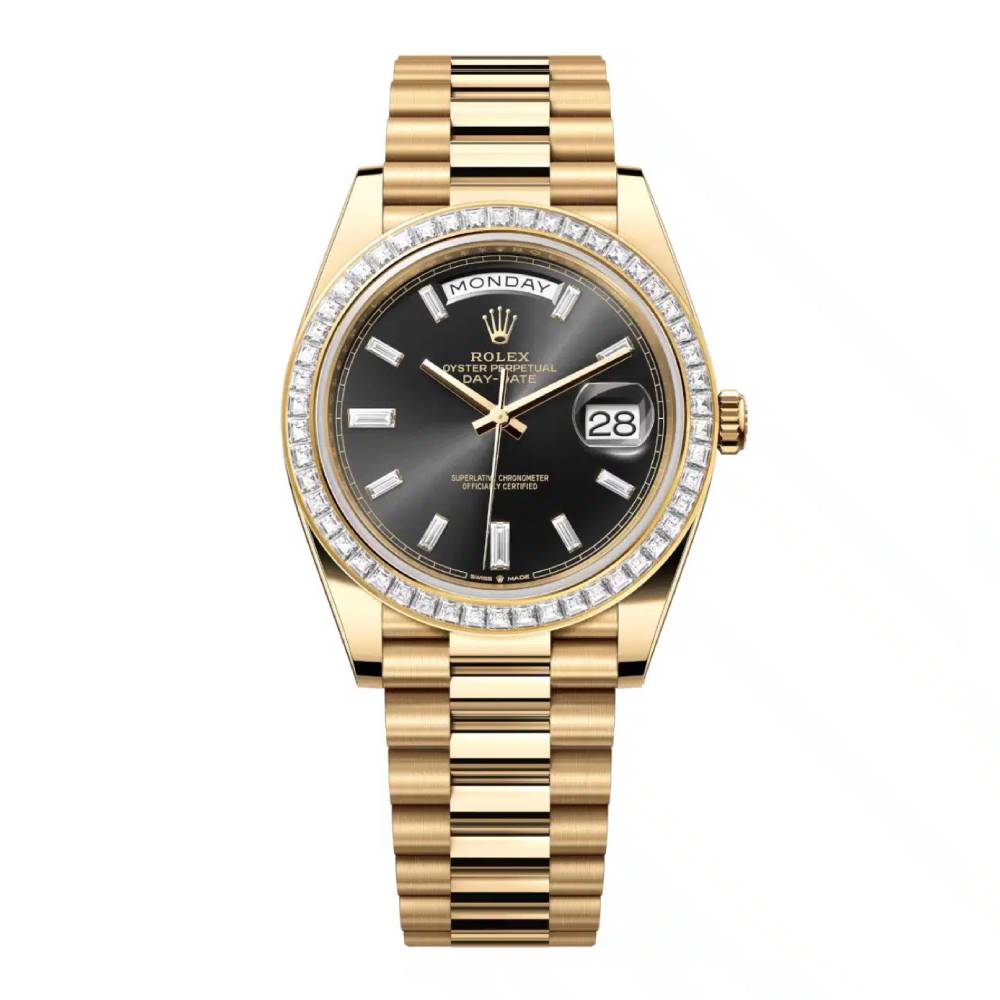 Rolex Day Date 40mm - Ref: 228398tbr-0001 - Black Diamond Dial, 18K Yellow Gold President Bracelet Men's Watch