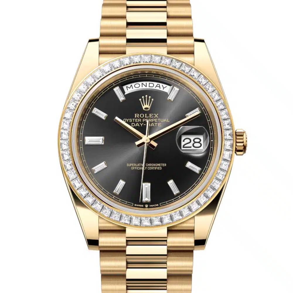 Rolex Day Date 40mm - Ref: 228398tbr-0001 - Black Diamond Dial, 18K Yellow Gold President Bracelet Men's Watch