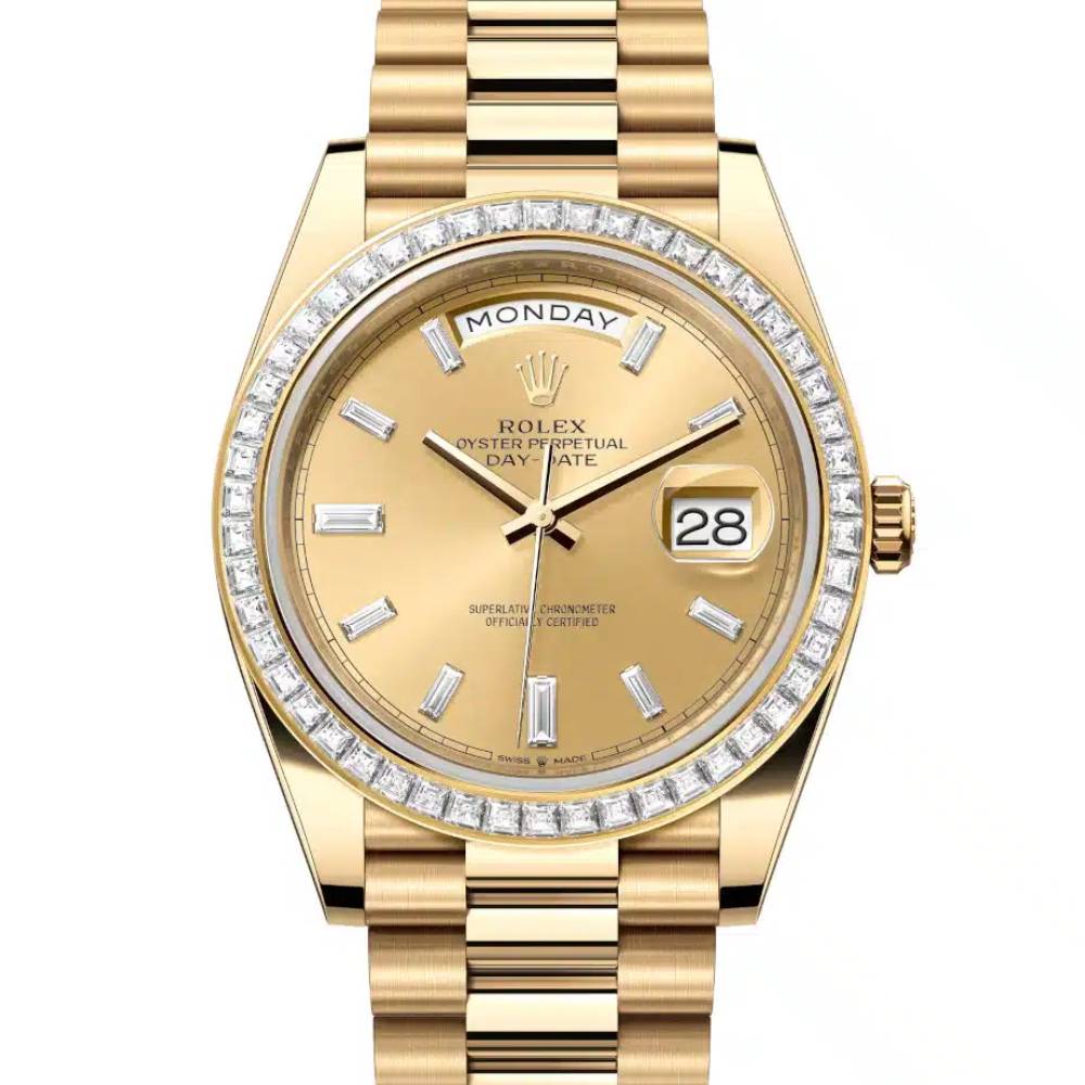 Rolex Day Date 40mm - Ref: 228398tbr-0002 - Champagne Diamond Dial & Diamond Bezel, 18K Yellow Gold President Bracelet Men's Watch