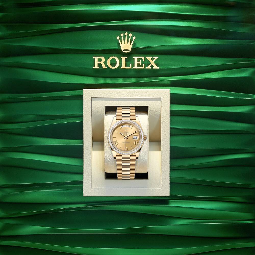 Rolex Day Date 40mm - Ref: 228398tbr-0003 - Champagne Roman Dial & Diamond Bezel, 18K Yellow Gold President Bracelet Men's Watch