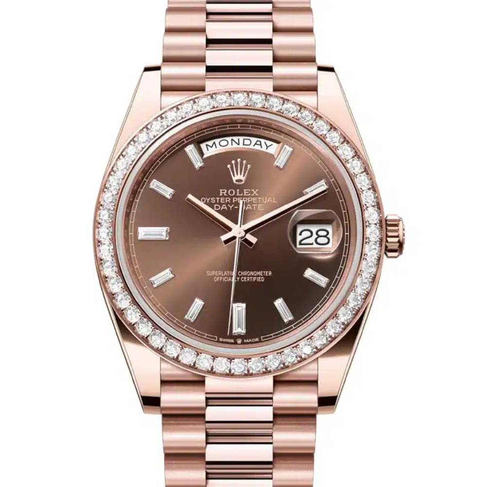 Rolex Day Date 40mm - Ref: 228345rbr-0006 - Chocolate Diamond Dial & Diamond Bezel, 18K Rose Gold President Bracelet Men's Watch