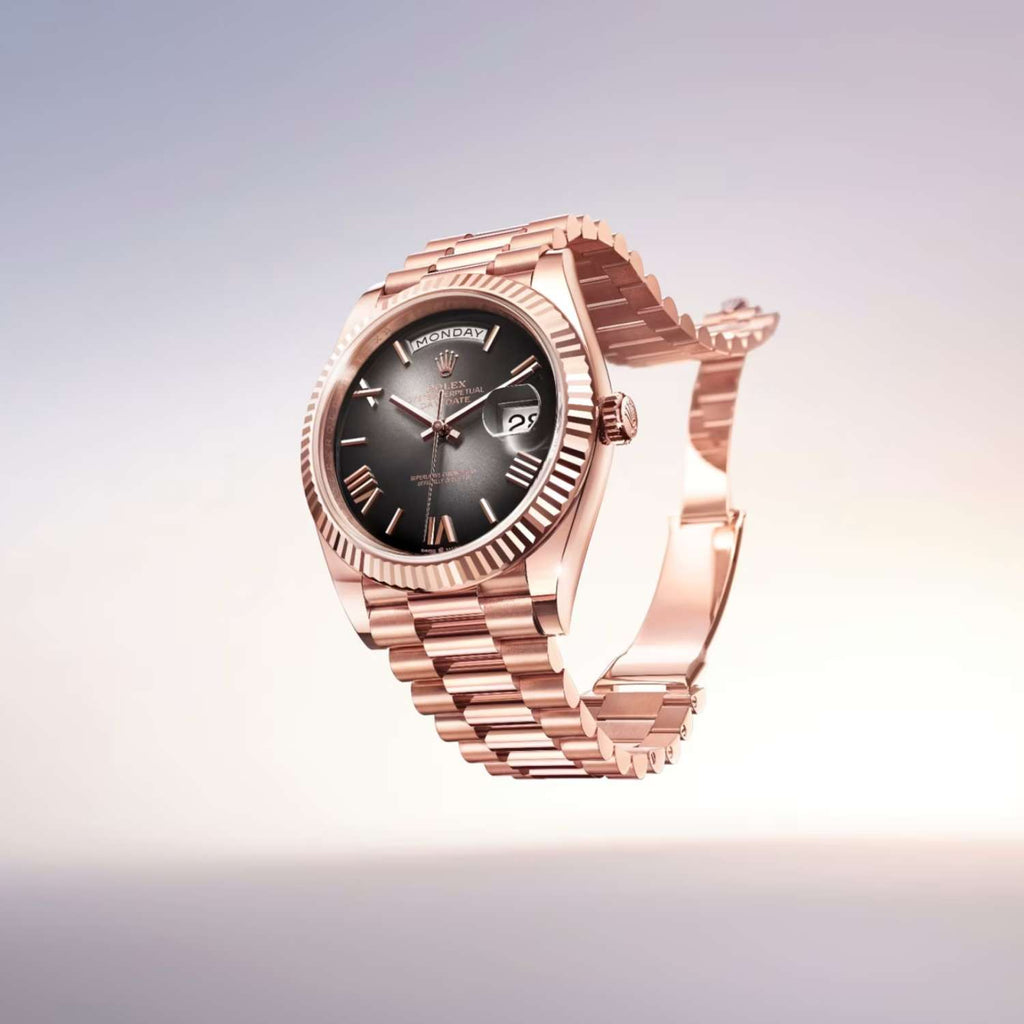 Rolex Day-Date 40 mm | 18k Everose Gold President Bracelet | Slate ombré dial Fluted bezel | Men's Watch 228235-0055