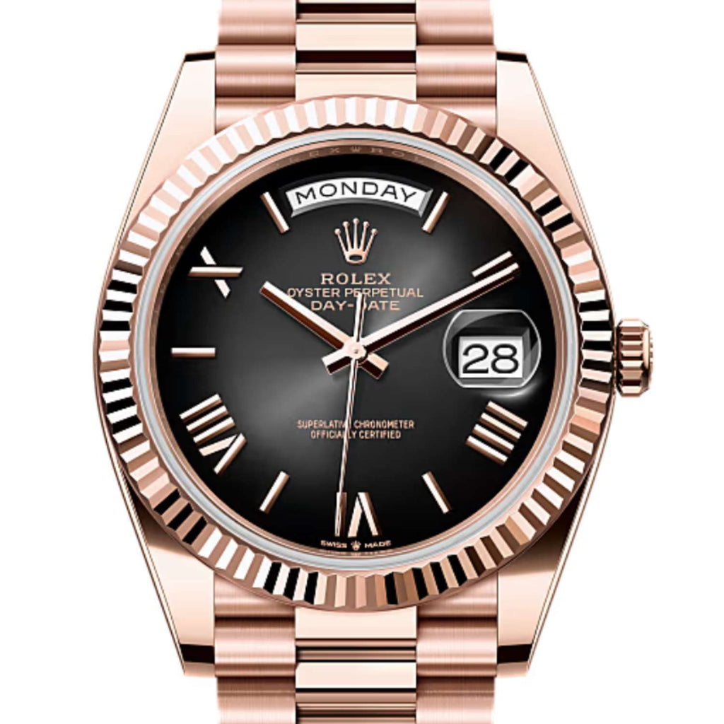 Rolex Day-Date 40 mm | 18k Everose Gold President Bracelet | Slate ombré dial Fluted bezel | Men's Watch 228235-0055