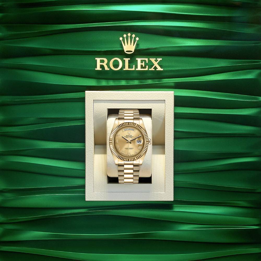 Rolex Day Date 41mm - Ref: 218238 - Champagne Roman Dial & Fluted Bezel, 18K Yellow Gold President Bracelet Men's Watch