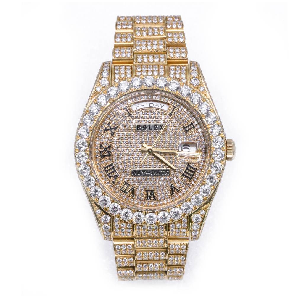 Rolex Day Date II 40mm - Ref: 218238 - Pave Roman Diamond Dial & Custom Diamond Bezel, Fully "Iced Out" 18K Yellow Gold President Bracelet Men's Watch