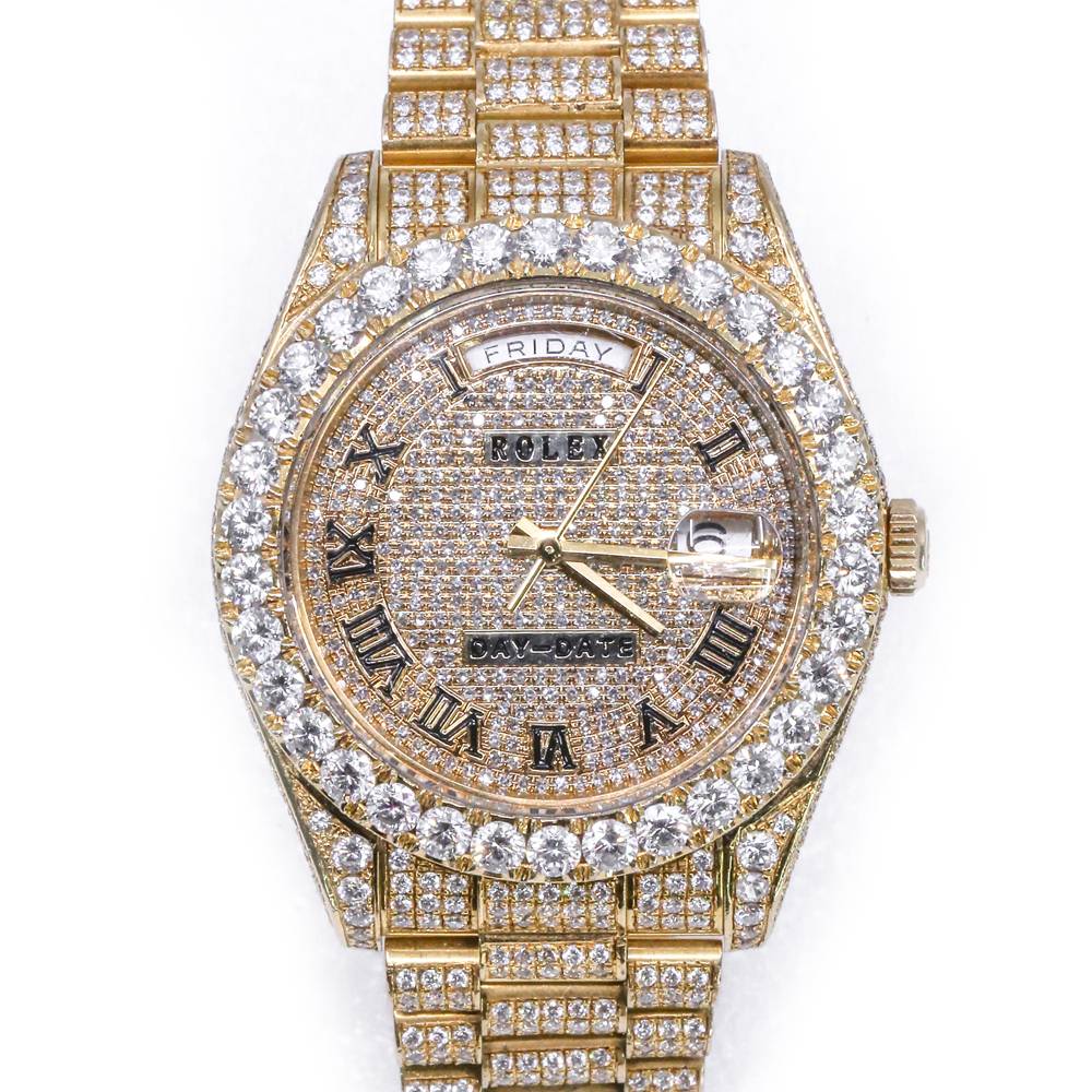 Rolex Day Date II 40mm - Ref: 218238 - Pave Roman Diamond Dial & Custom Diamond Bezel, Fully "Iced Out" 18K Yellow Gold President Bracelet Men's Watch