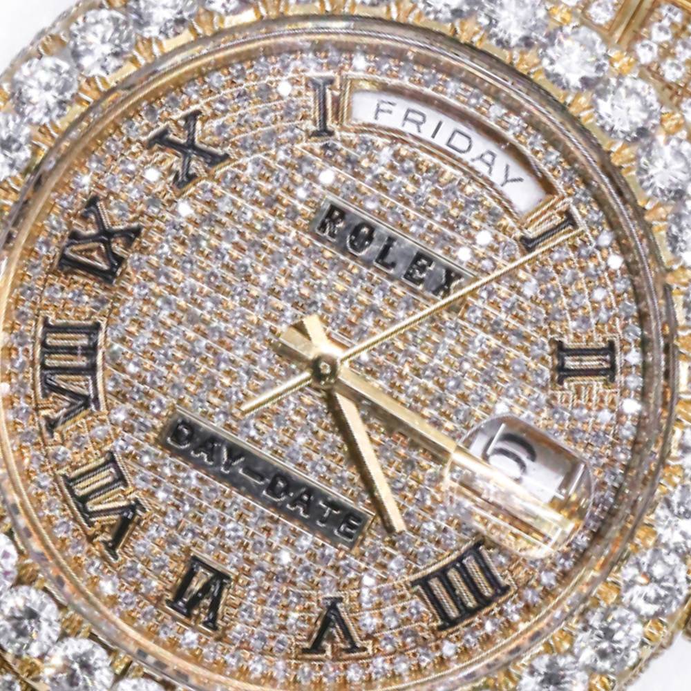 Rolex Day Date II 40mm - Ref: 218238 - Pave Roman Diamond Dial & Custom Diamond Bezel, Fully "Iced Out" 18K Yellow Gold President Bracelet Men's Watch