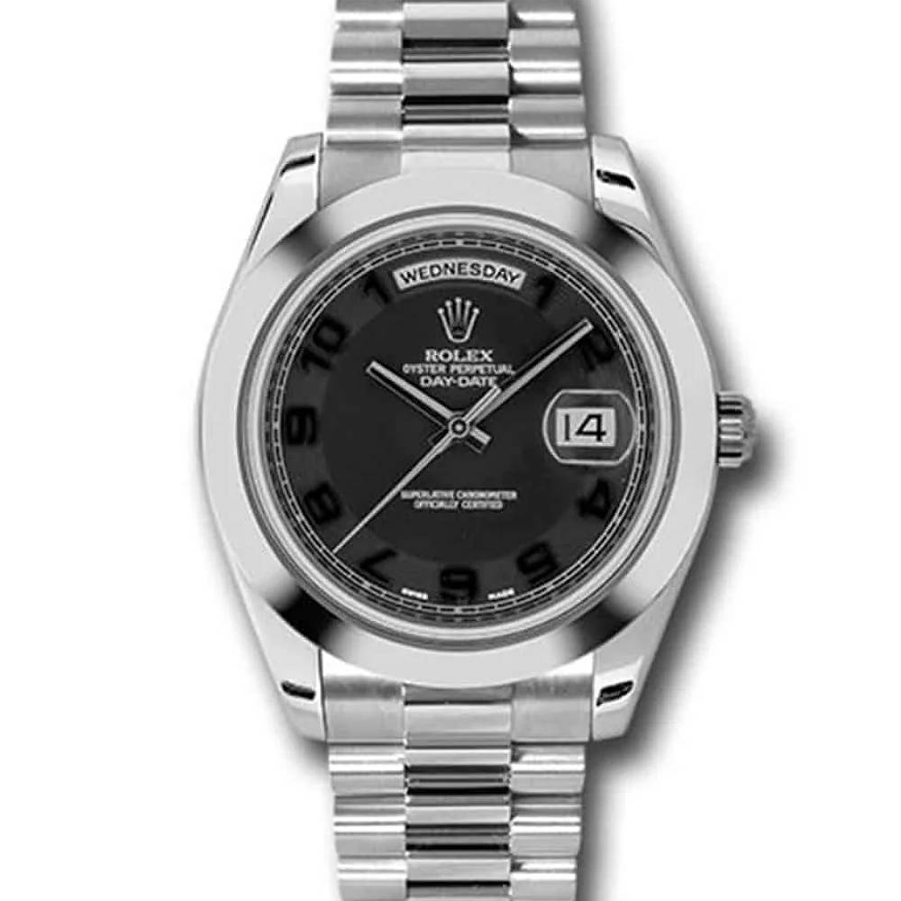 Rolex Day Date II 41mm - Ref: 218206 bkcap - Black Concentric Roman Dial, Platinum President Bracelet Men's Watch