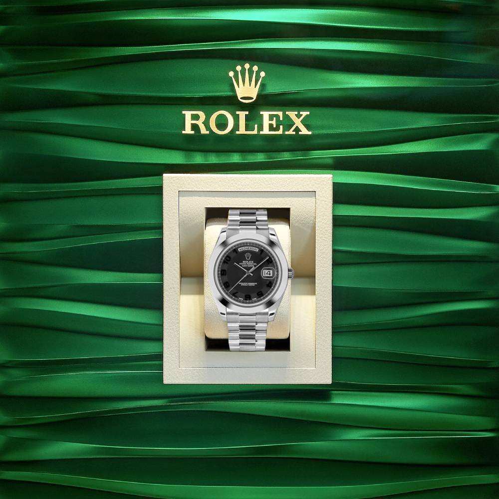 Rolex Day Date II 41mm - Ref: 218206 bkcap - Black Concentric Roman Dial, Platinum President Bracelet Men's Watch