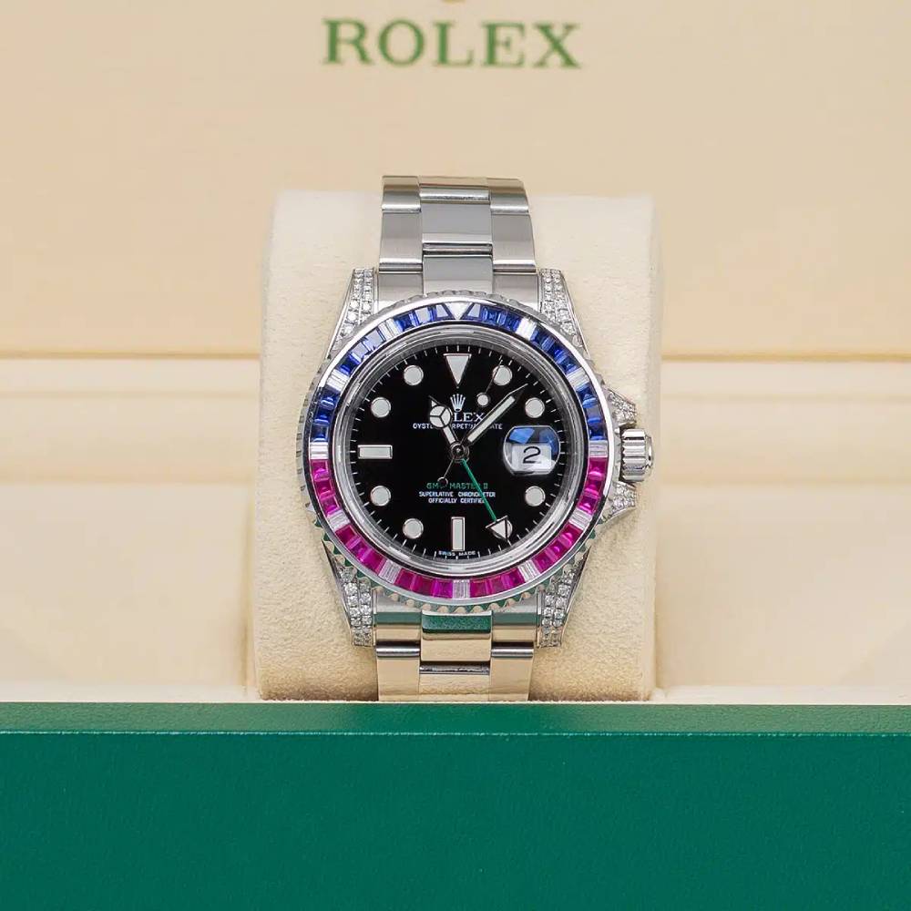 Rolex GMT-Master II 40mm - Ref: 116710LN - Black Dial, Custom Diamond & Sapphire Bezel, Custom Diamond Case, Stainless Steel Oyster Bracelet Men's Watch