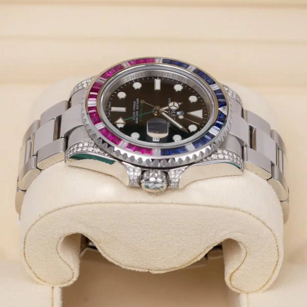 Rolex GMT-Master II 40mm - Ref: 116710LN - Black Dial, Custom Diamond & Sapphire Bezel, Custom Diamond Case, Stainless Steel Oyster Bracelet Men's Watch