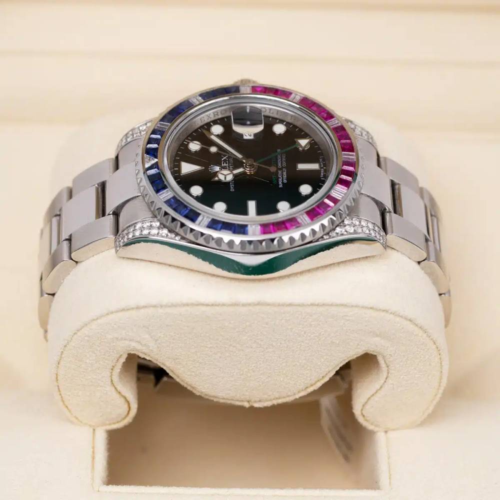 Rolex GMT-Master II 40mm - Ref: 116710LN - Black Dial, Custom Diamond & Sapphire Bezel, Custom Diamond Case, Stainless Steel Oyster Bracelet Men's Watch