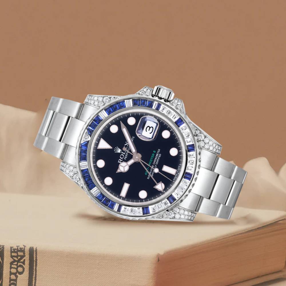 Rolex GMT-Master II 40mm - Ref: 116759SA - Black Dial, Diamond & Sapphire Bezel, Diamond Case, 18K White Gold Oyster Bracelet Men's Watch