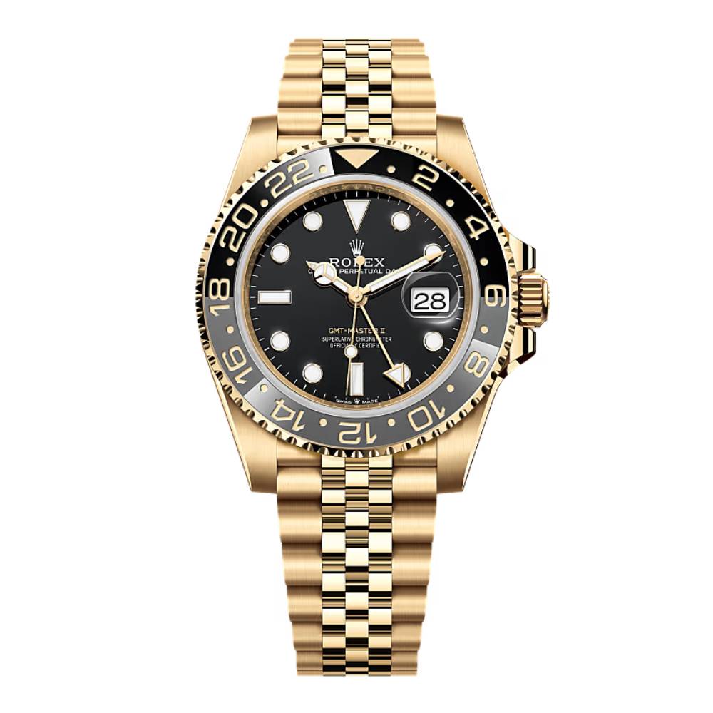 Rolex GMT-Master II 40mm - Ref: 126718GRNR - Black Dial, Grey & Black Ceramic Bezel, 18K Yellow Gold Jubilee Bracelet Men's Watch