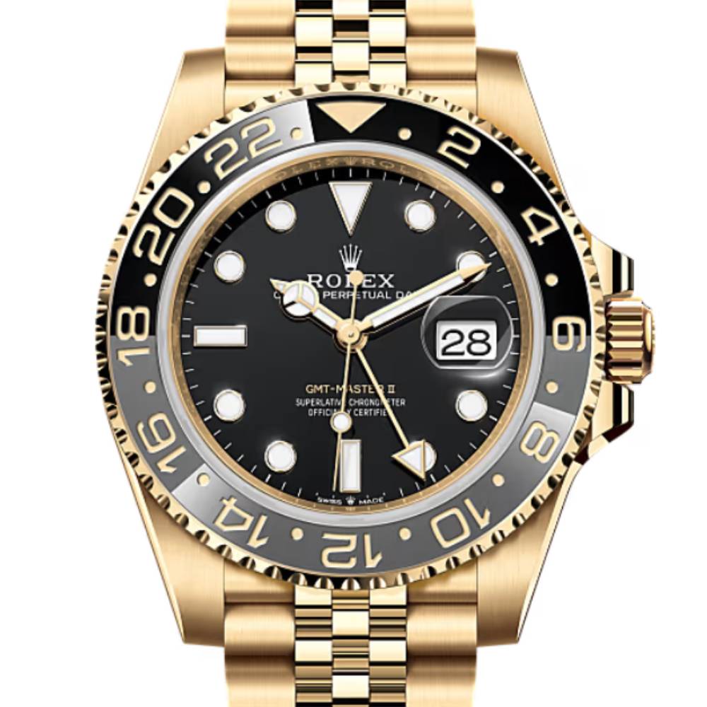 Rolex GMT-Master II 40mm - Ref: 126718GRNR - Black Dial, Grey & Black Ceramic Bezel, 18K Yellow Gold Jubilee Bracelet Men's Watch