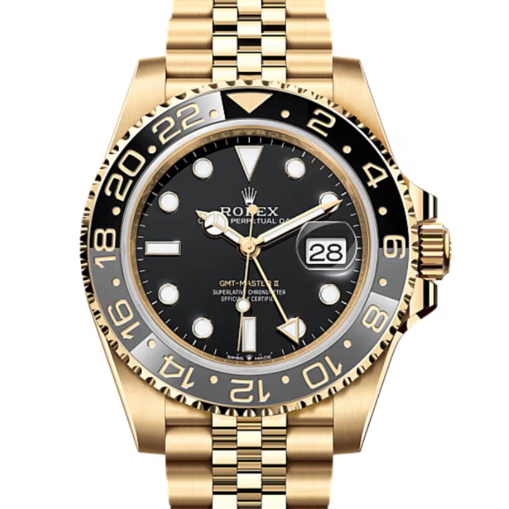 Rolex GMT-Master II 40mm - Ref: 126718GRNR - Black Dial, Grey & Black Ceramic Bezel, 18K Yellow Gold Jubilee Bracelet Men's Watch