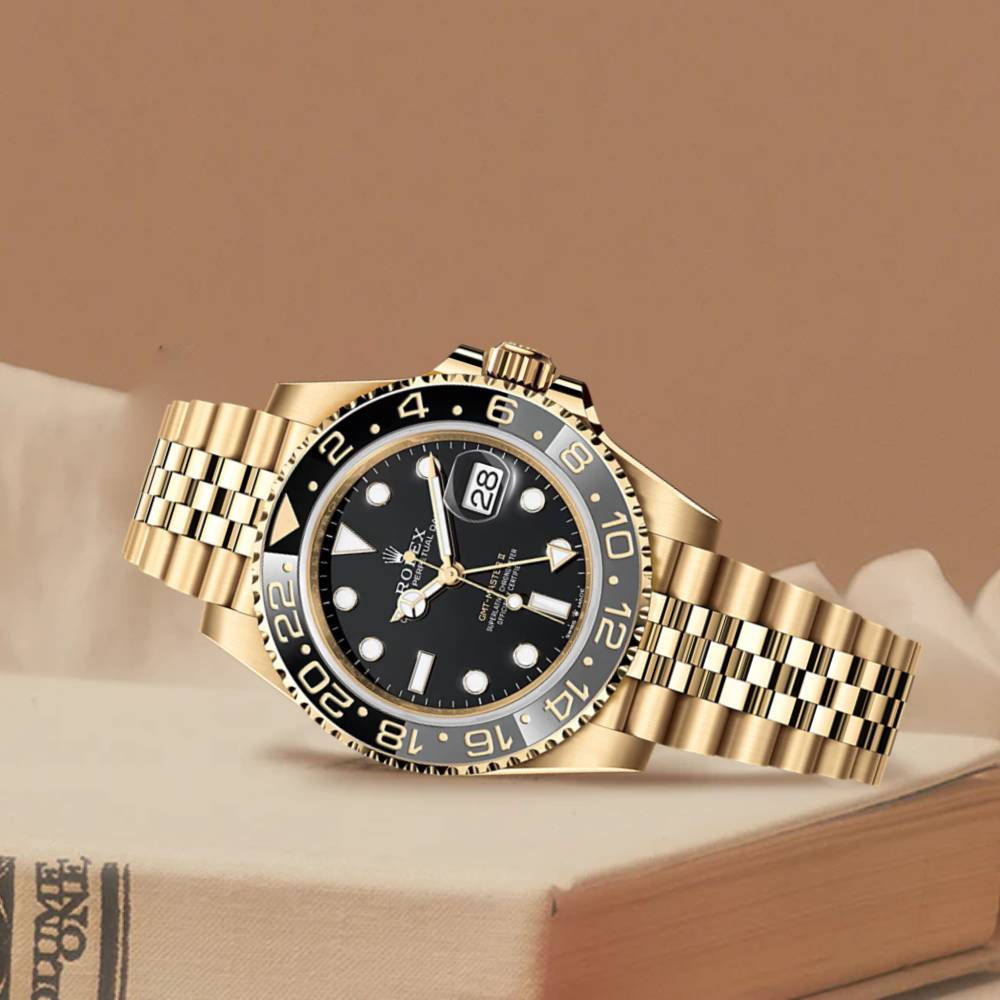 Rolex GMT-Master II 40mm - Ref: 126718GRNR - Black Dial, Grey & Black Ceramic Bezel, 18K Yellow Gold Jubilee Bracelet Men's Watch