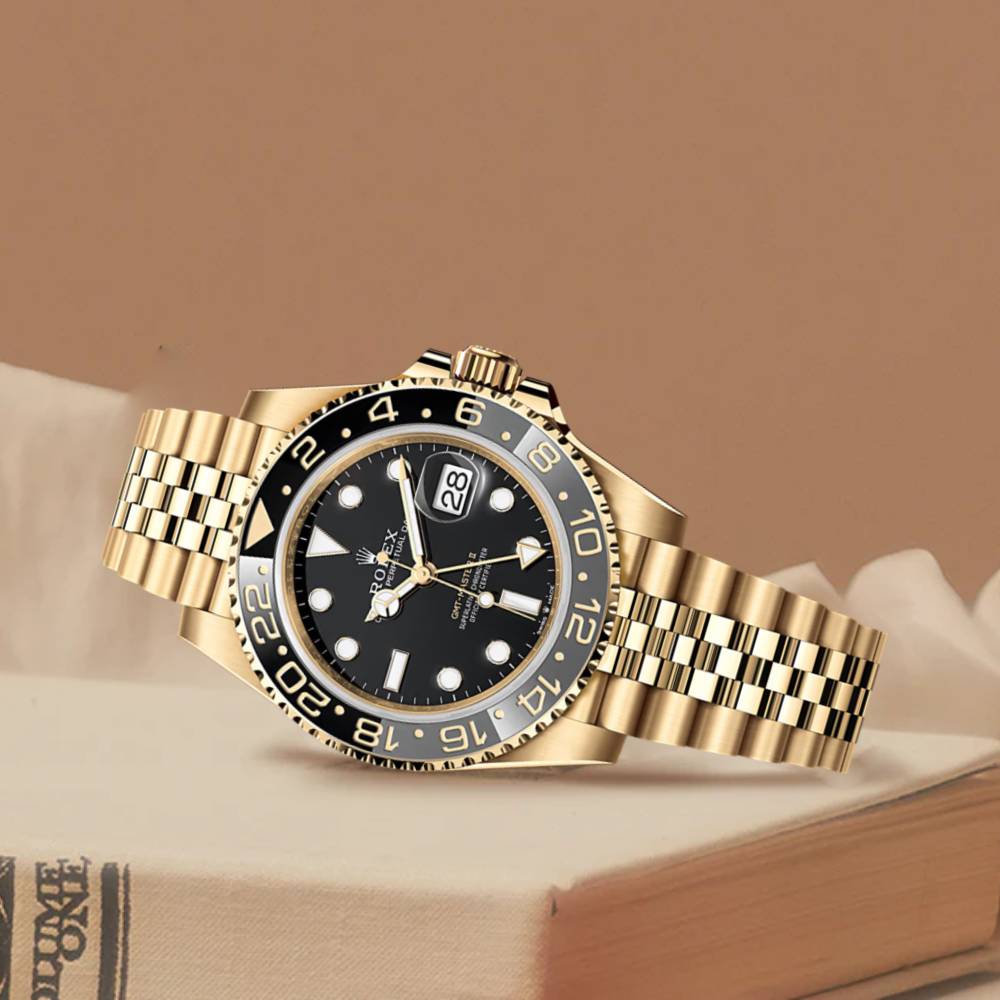 Rolex GMT-Master II 40mm - Ref: 126718GRNR - Black Dial, Grey & Black Ceramic Bezel, 18K Yellow Gold Jubilee Bracelet Men's Watch