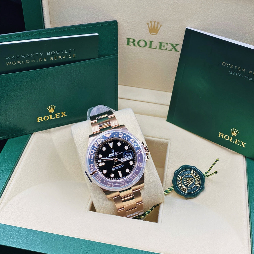 Rolex GMT-Master II 40mm Root Beer Black Dial Oyster Bracelet 18k Rose Gold Watch 126715chnr-0001
