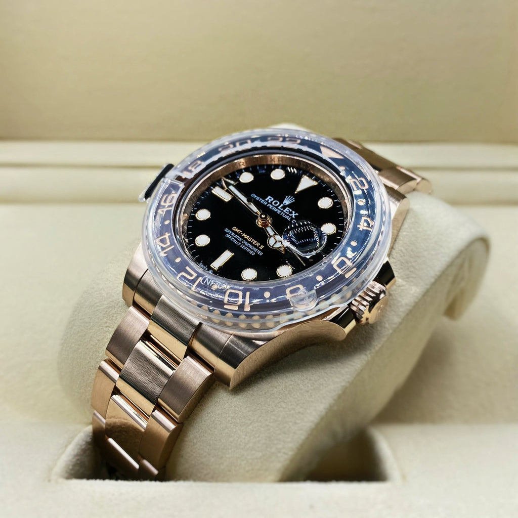 Rolex GMT-Master II 40mm Root Beer Black Dial Oyster Bracelet 18k Rose Gold Watch 126715chnr-0001
