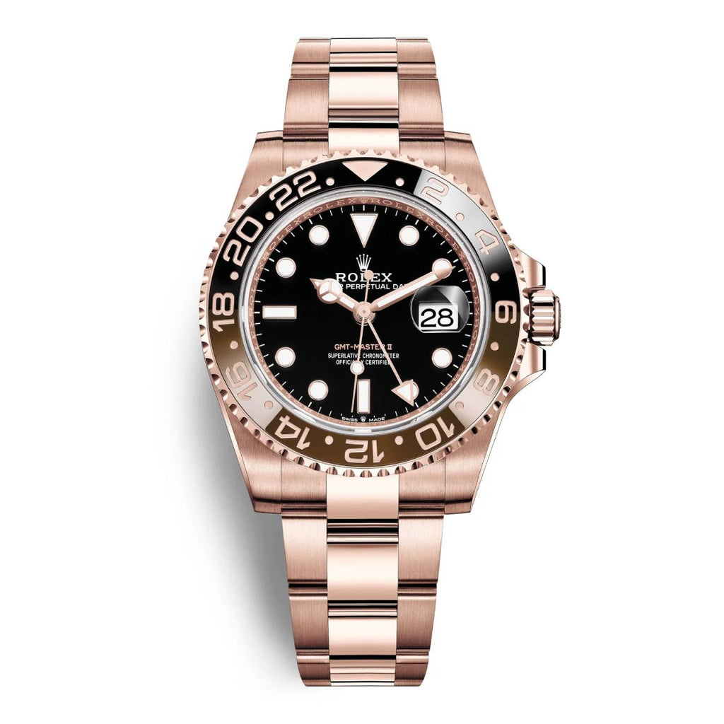 Rolex GMT-Master II 40mm Root Beer Black Dial Oyster Bracelet 18k Rose Gold Watch 126715chnr-0001
