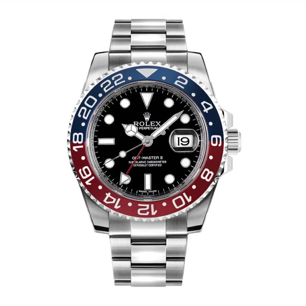 Rolex GMT-Master II Pepsi Black Dial 18k White Gold Mens Watch 116719BLRO