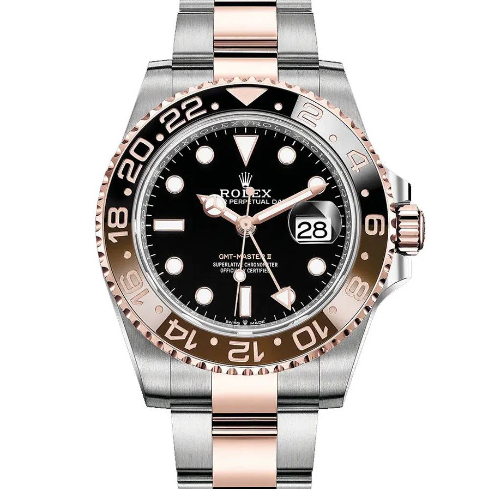 Rolex GMT-Master II "Rootbeer" 40mm - Ref: 126711chnr-0002 - Black Dial, Brown & Black Ceramic Bezel, Two Tone Stainless Steel & 18K Rose Gold Oyster Bracelet Men's Watch